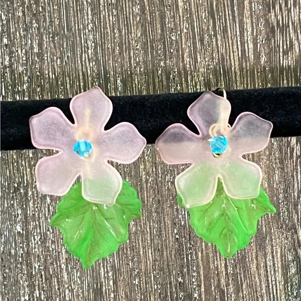 3 for $25/ Handmade Floral Earrings Pink Blue Green Acrylic Briolette Bead